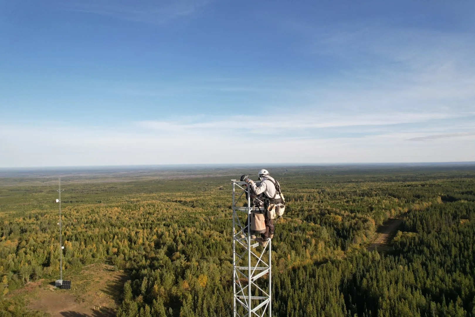 Self-performed construction crew on mountain tower