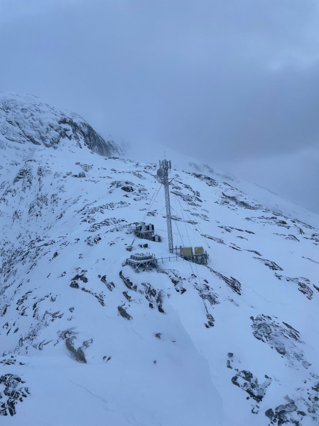 Alpine site in winter, no road access