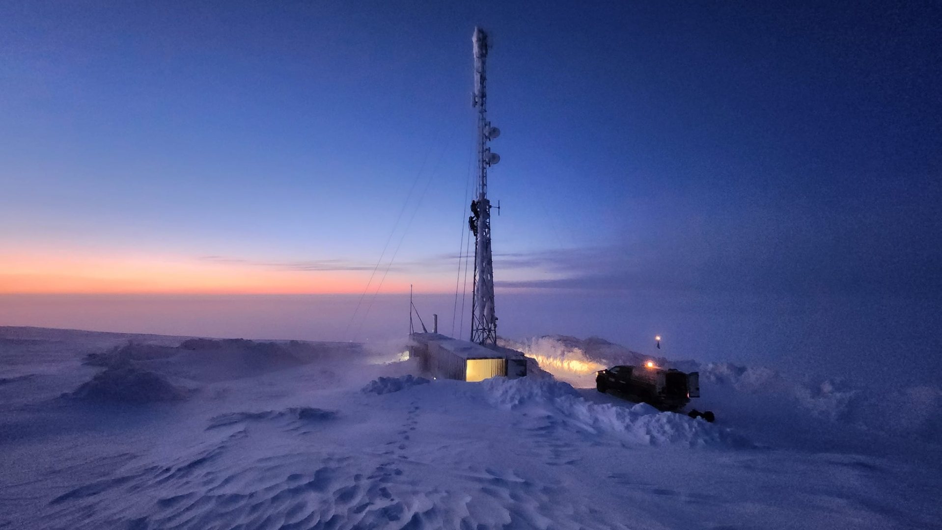 Trylon crew site on Baffin Island at sunrise