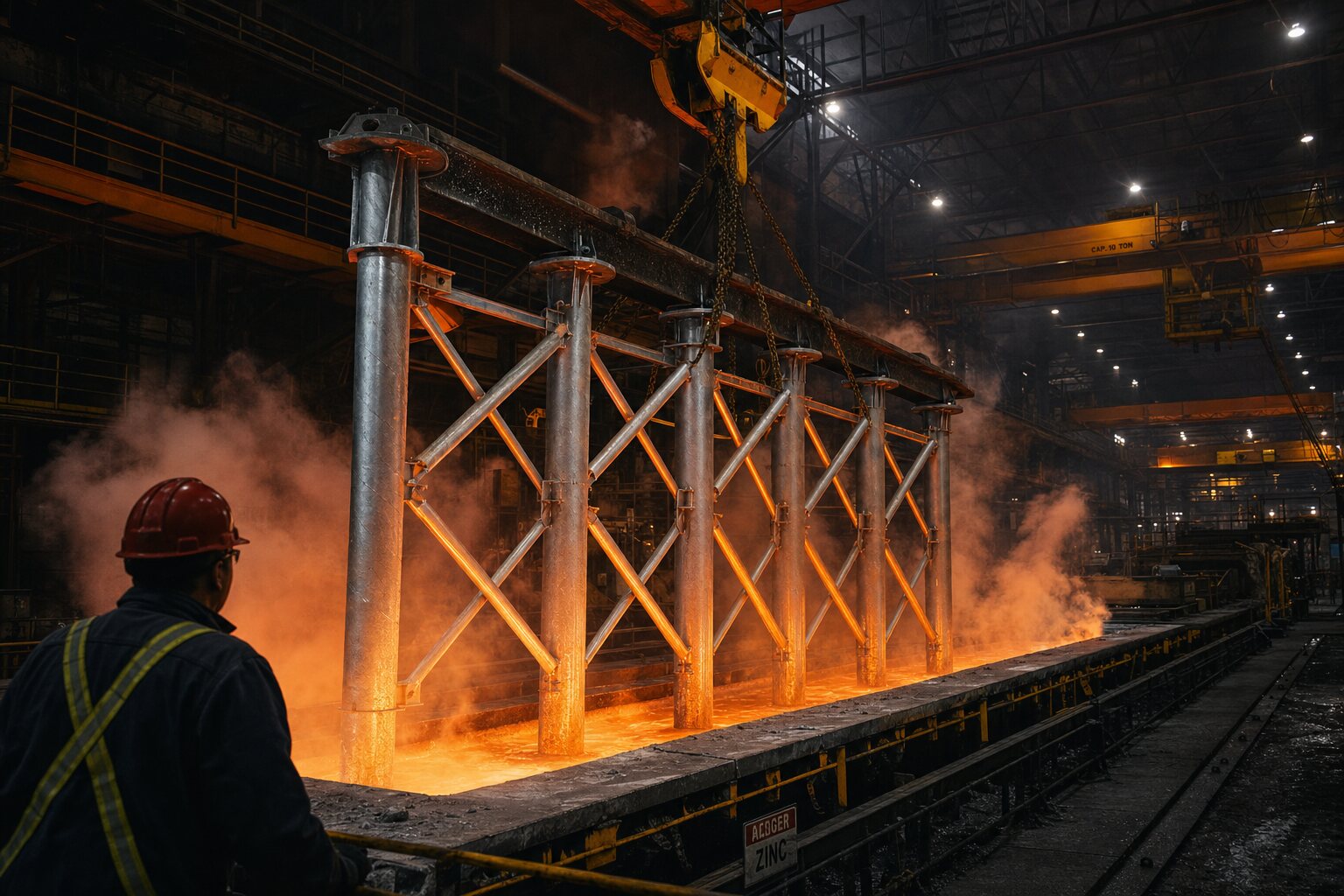 Galvanizing tank with steel sections