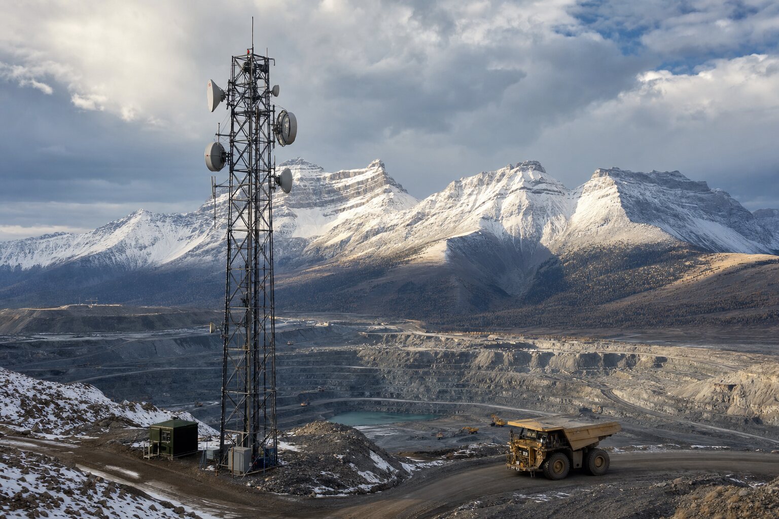 Remote mine site with communication tower