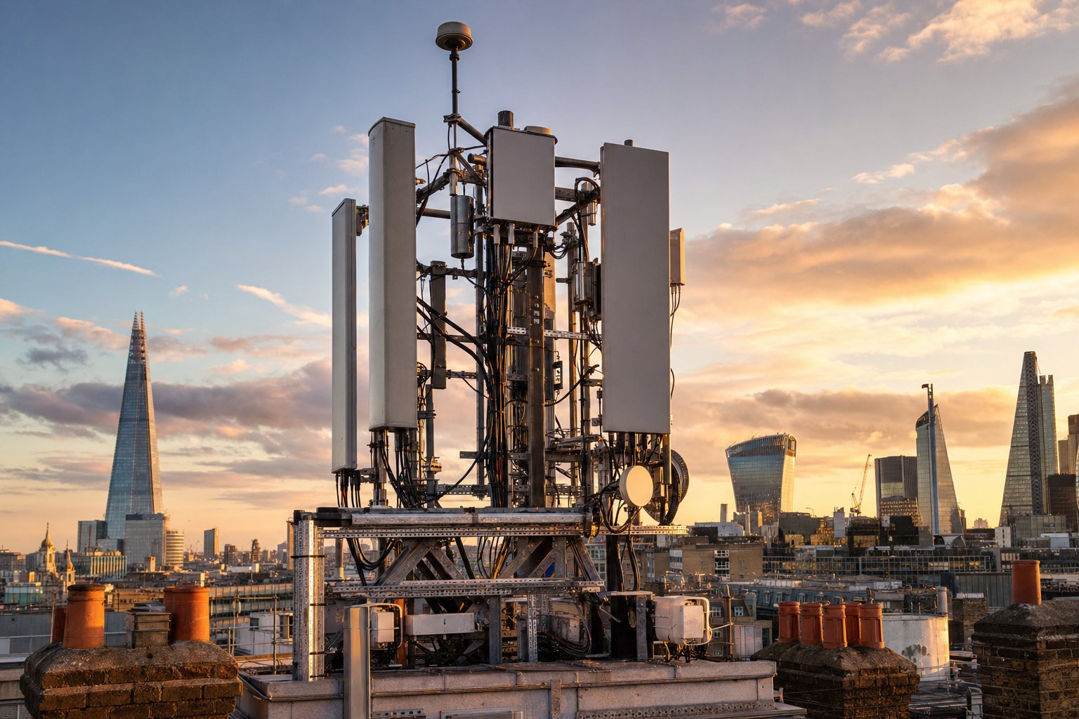 Rooftop telecom installation over London
