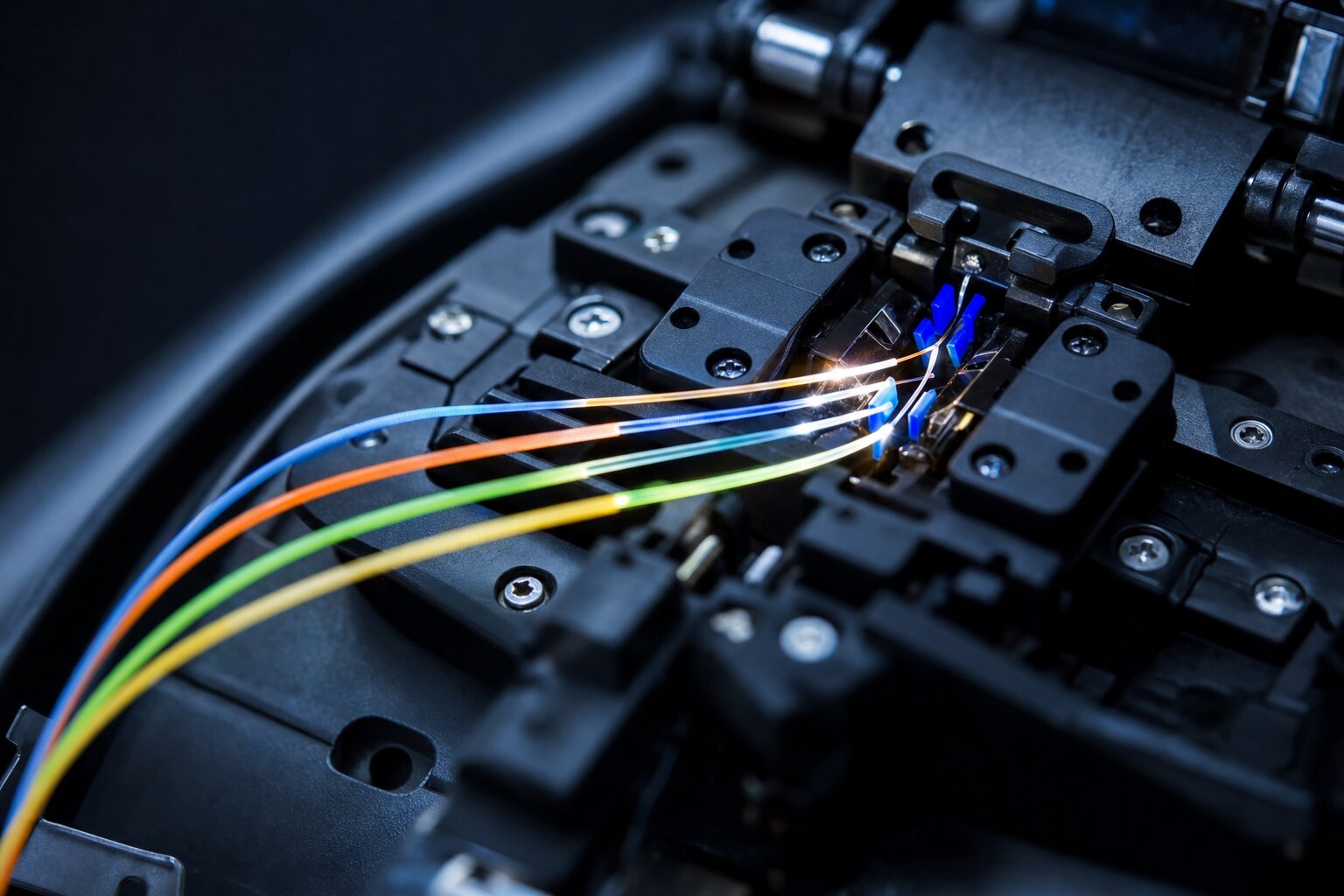Color-coded fiber strands in a fusion splicer